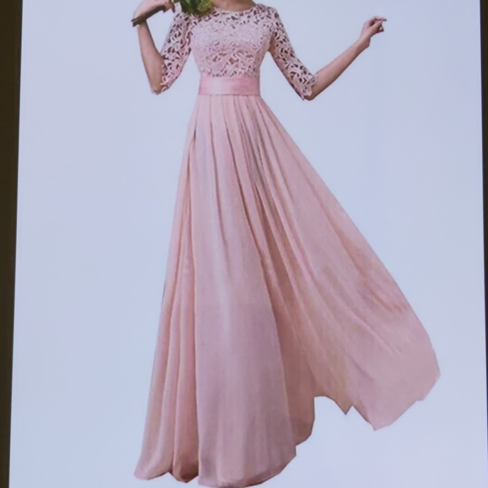 Crochet Half Sleeve Lace Top Chiffon Gown Dress